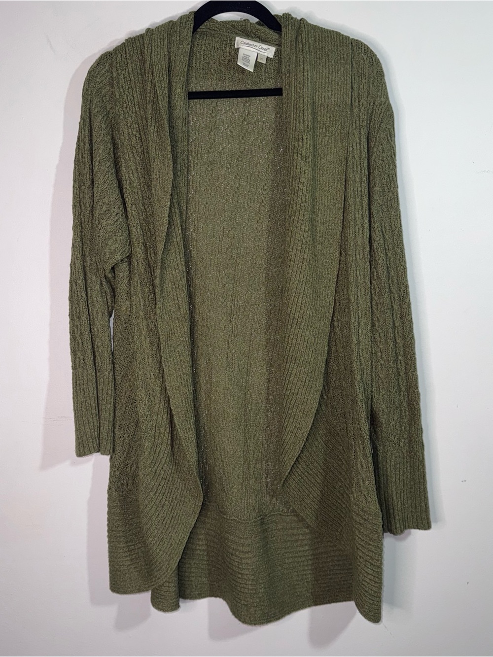 Coldwater Creek XL Olive Green Open Knit Long Cardigan Boho Lagenlook